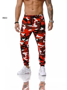 Men's red camouflage cargo joggers for outdoor sports and gym training