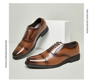 Classic brown leather cap-toe Oxford shoes for formal business wear and wedding events