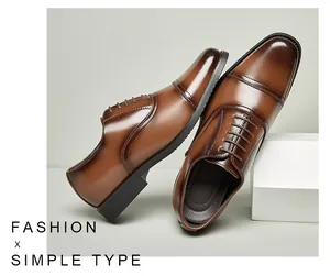 Close-up detail of premium brown genuine leather cap-toe oxford shoes with lace-up design