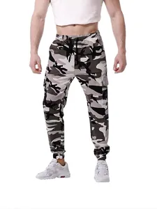 Fashionable men's grey and white camouflage joggers with functional side pockets