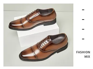 Elegant brown leather cap-toe Oxford shoes perfect for formal business meetings or weddings
