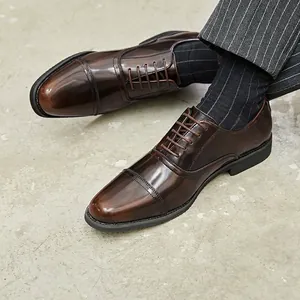 Men Business Formal Leather Cap-Toe Oxford Shoes British Style Non-Slip Wear-Resistant Groom Wedding Dress Shoes