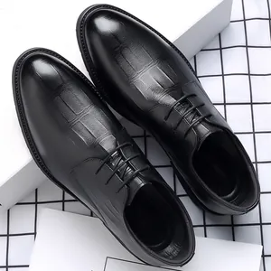 Men's Business Formal Leather Shoes Crocodile Embossed British Style Lace Up Height Increasing Casual Dress Shoes For Wedding Office