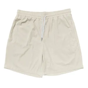 Vista dettagliata dei pantaloncini in velluto a coste beige da uomo con coulisse ed elastico