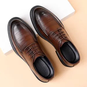 Premium brown leather men's dress shoes with classic British business casual style for weddings