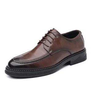 Classic men's brown burnished leather dress shoes for business suits and weddings