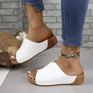 Stylish and comfortable white wedge sandals with peep toe and slip-on design for women