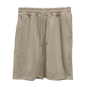 Herren Freizeitshorts mit Zopfmuster-Textur und elastischem Kordelzug in Cremeweiß-Tönen