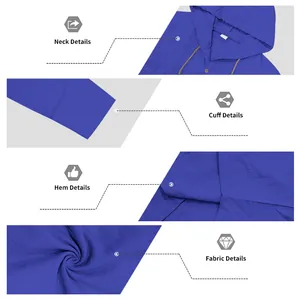 Detailansicht der blauen Leinen-Kapuzenjacke mit Ausschnitt, Bündchen und Stoffstruktur