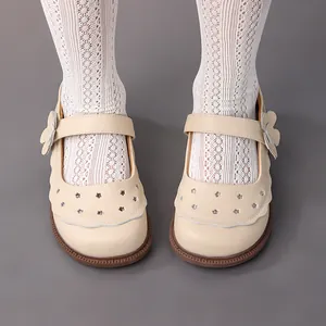 Mädchen Rindsleder Mary Jane Schuhe Blumen-Dekor Stern-Ausschnitte Prinzessin Aufführung Hochzeit Party Formelle Flache Schuhe