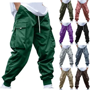 Multi-color collection of men's loose fit cargo joggers with large side pockets.