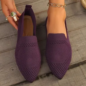 Modische lila spitze Flachschuhe aus atmungsaktivem Fly-Woven-Gewebe für Damen