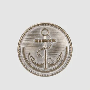 Bouton Métallique Ancre Vintage Laiton Plaqué Argent Relief Rond Pour Blazer Manteau Veste Accessoire Style Marin