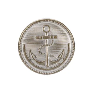 Bouton d'ancre nautique en laiton avec placage d'argent pur pour blazers et manteaux.