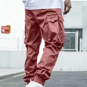 Close-up of the back view of men's loose cargo jogger pants with side flap pockets