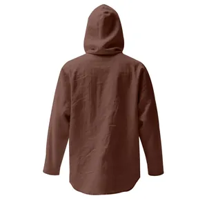 Rückansicht eines locker sitzenden braunen Leinen-Kapuzenshirts für Herren