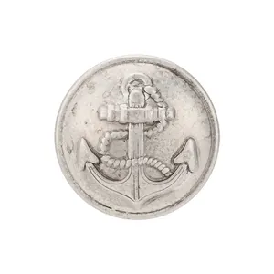 Bottone per uniforme scolastica in metallo argento antico con ancora nautica