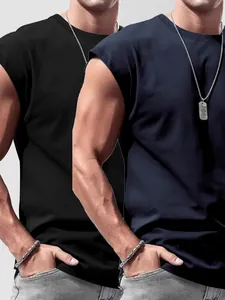 Two-pack of men's loose fit sleeveless t-shirts in black and navy blue shades