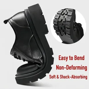 Comfortable flexible black platform leather shoes for men with non-slip soft sole