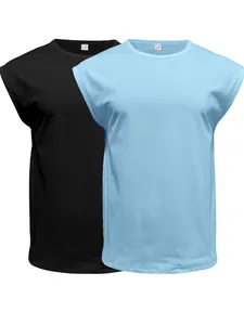 Men's summer sleeveless muscle tees, two-piece set featuring solid black and light blue