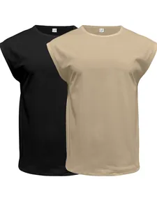 Two-piece set of men's summer sleeveless tank tops in loose black and khaki styles.
