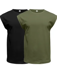 Detail of 2-pack men's sleeveless muscle shirts in black and olive green colors