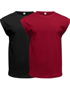 Men's sleeveless cotton tank top set in solid black and maroon colors