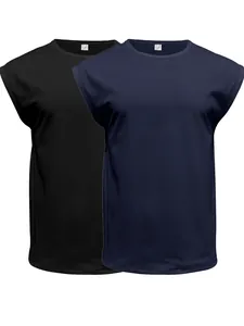 Set of 2 men's summer sleeveless tank tops in black and navy blue, loose fit style