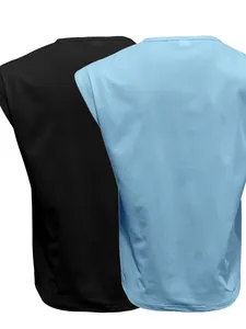Detailed back view of men's casual sleeveless tank tops in black and light blue 2-pack