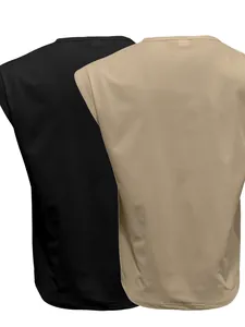 Back view details of two-pack men's summer sleeveless tank tops in black and khaki colors