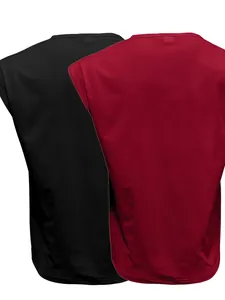 Rear view of two-pack men's sleeveless vests in solid black and burgundy, casual loose style