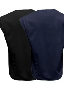 Pack of 2 men's casual sleeveless tank tops in solid black and navy blue colors