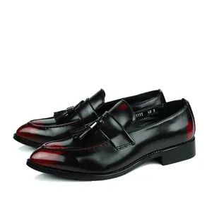 Vintage men's British style tassel loafers with a stylish red gradient pointed toe