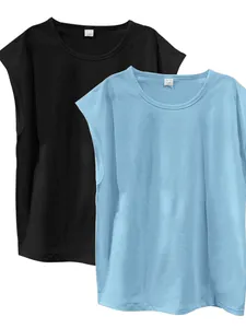 Summer sleeveless men's casual cotton tank top set in black and light blue color