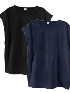 Two-pack men's sleeveless tank tops in black and navy blue with a loose, comfortable fit