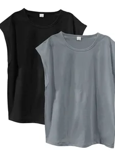 Detail view of men's sleeveless tank top set in black and gray, featuring a loose casual fit