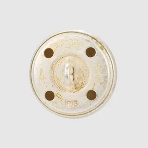 Back view of high-quality Japanese imported brass suit button with shank and IRIS stamp