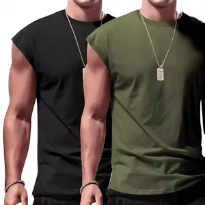 Premium 2-pack men's sleeveless tank tops in solid black and olive green with a relaxed fit