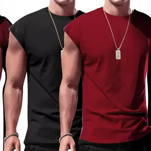 Men's athletic sleeveless tank top 2-pack in solid black and burgundy red colors