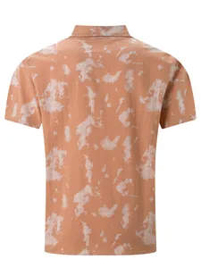 Back view of men's summer tie-dye short sleeve shirt in terracotta and white pattern