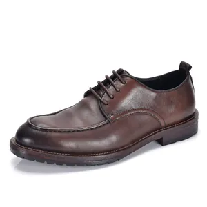 Zapatos Derby de Cuero de Vaca Genuino para Hombre Estilo Británico Retro de Negocios Formales para Boda Oficina Diario Cordones