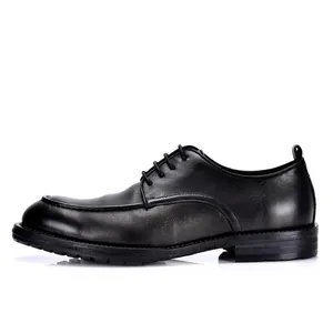 Zapatos derby clásicos de cuero negro para hombre, estilo británico para bodas y negocios.