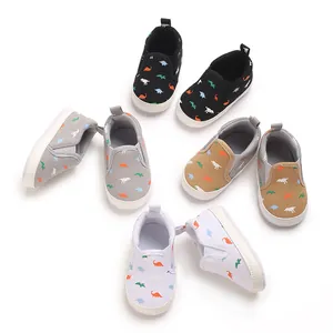 Infant First Walkers Cartoon Dinosaur Print Canvas Shoes Newborn Soft Sole Slip On Toddler Casual Baby Sneakers Footwear