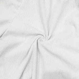 High-definition close-up of white ribbed corduroy fabric texture for men's casual shorts