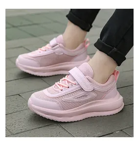 Sneakers in mesh rosa traspirante per bambini 6-12 anni con chiusura in velcro