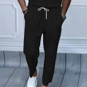 Pantalon décontracté noir en velours côtelé pour homme, coupe ample et jambe droite