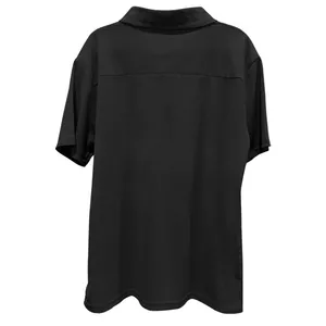 Back view of a classic black short-sleeved Polo shirt with premium textured fabric