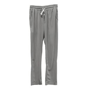 Pantalon en velours côtelé gris pour hommes avec cordon de serrage blanc et coupe droite