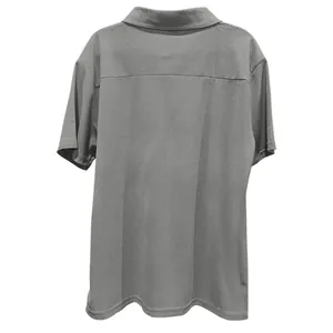 Back view of a premium men's gray short-sleeved polo shirt featuring a classic ribbed collar