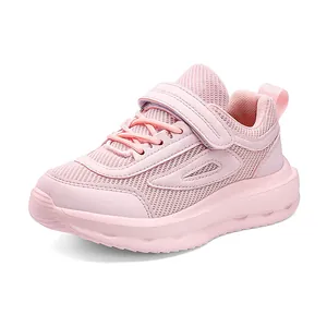 Scarpe sportive leggere in rete rosa traspirante per bambini con velcro comodo